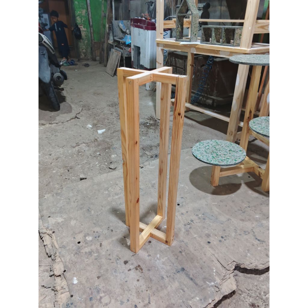 standing kayu pot bunga hiasan