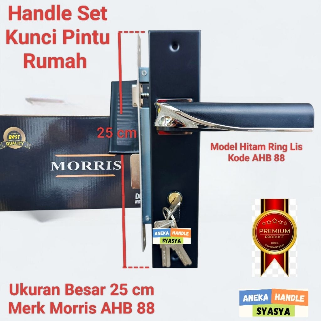 Arwana_Berry Handle Set Kunci Pintu Oliq Ukuran Tanggung 20Cm & Besar 25 Cm Hitam Ring Silver