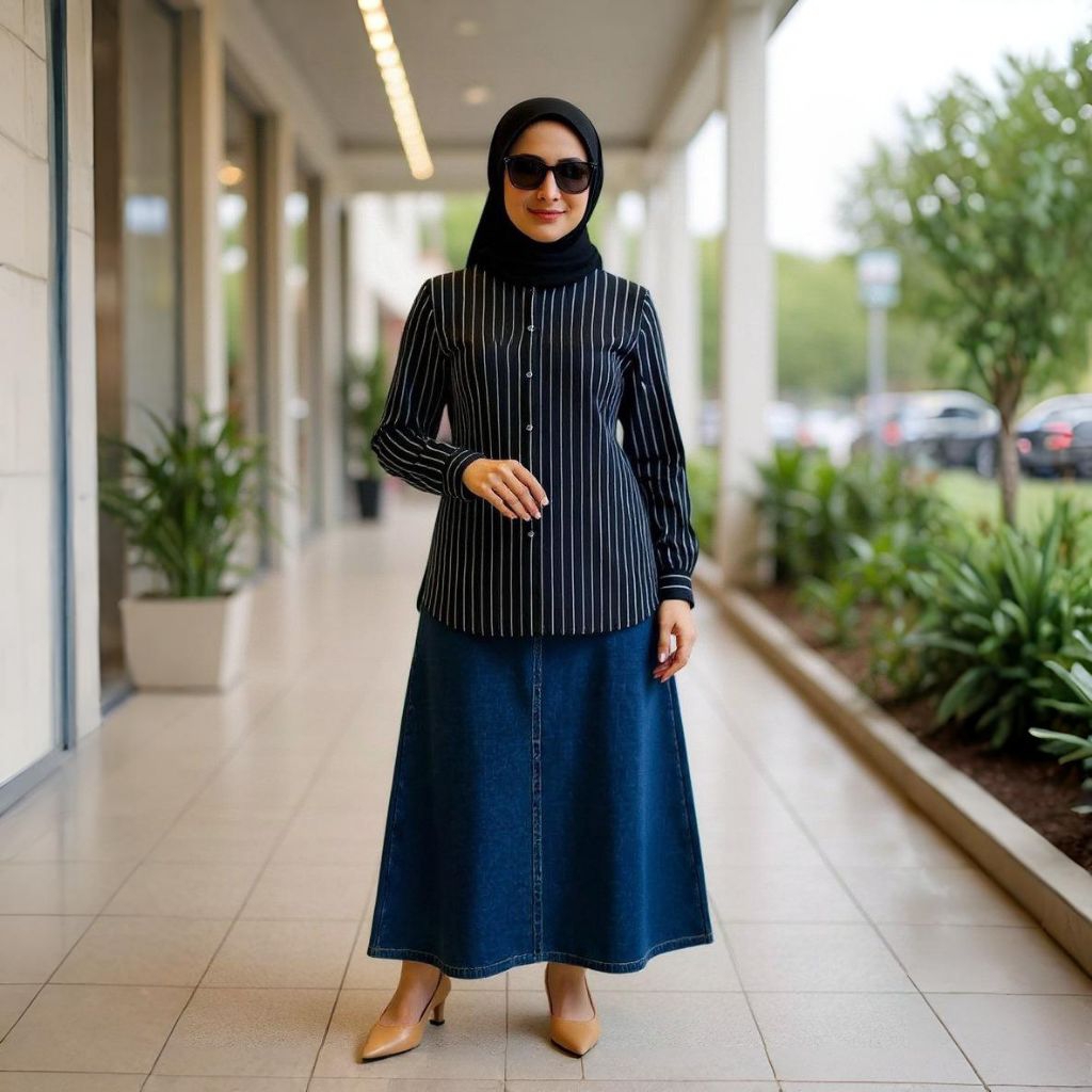 ATASAN KEMEJA WANITA JUMBO MOTIF GARIS SALUR BAHAN SEMIWOLL