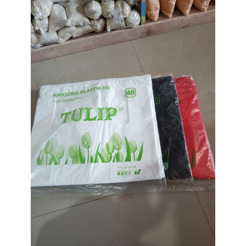 Kantong Plastik HD Tulip Ukuran 40 Kresek Jumbo HD 40 1 Pack  Hitam Merah Putih