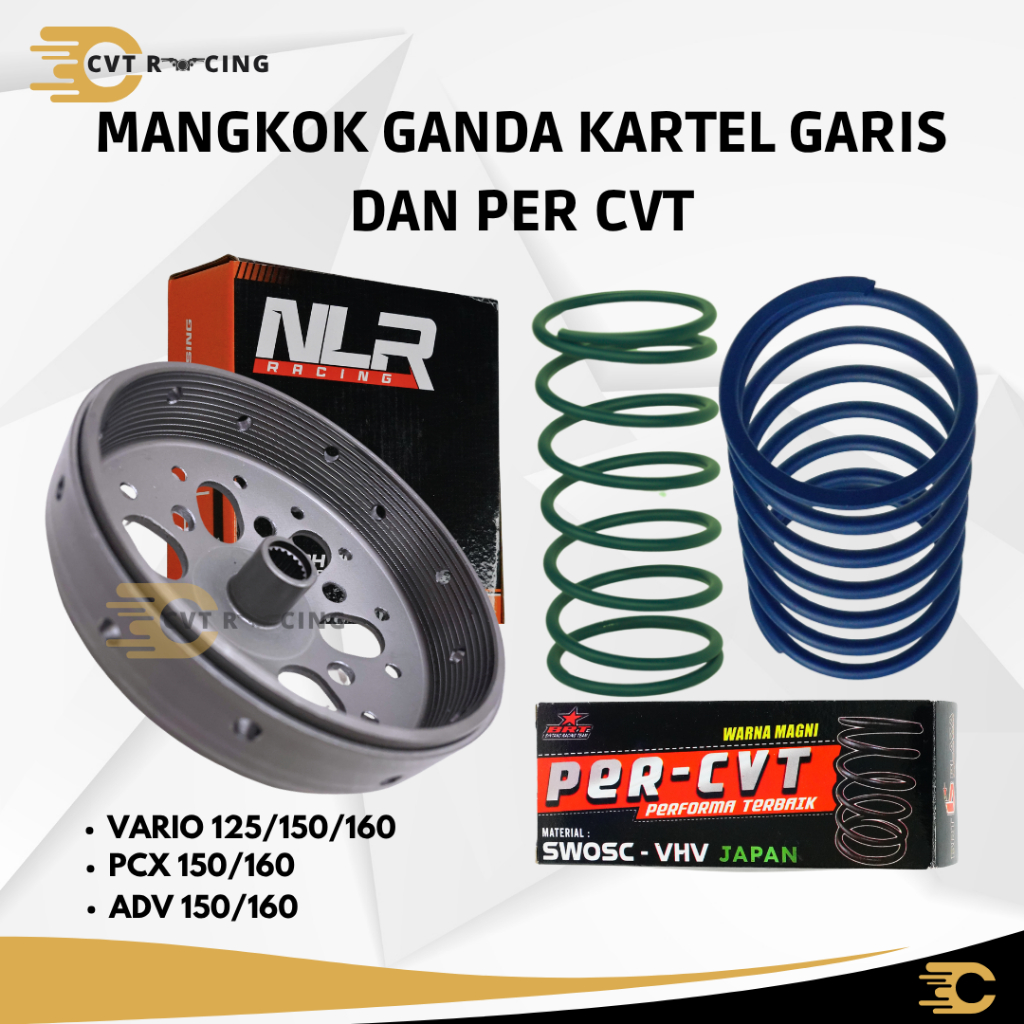 Mangkok Ganda Kartel Garis + Per CVT BRT – Anti Gredek, Anti Slip – Vario / Beat / Scoopy – Mio / NM
