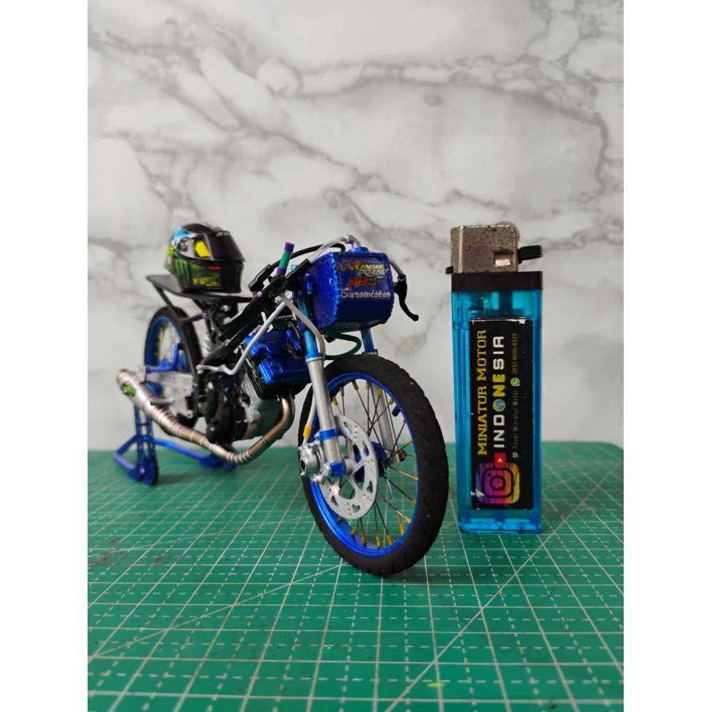 Diecast miniatur motor SUZUKI Satria FU Drag Skala 1:12 Handmade, Bisa Custom