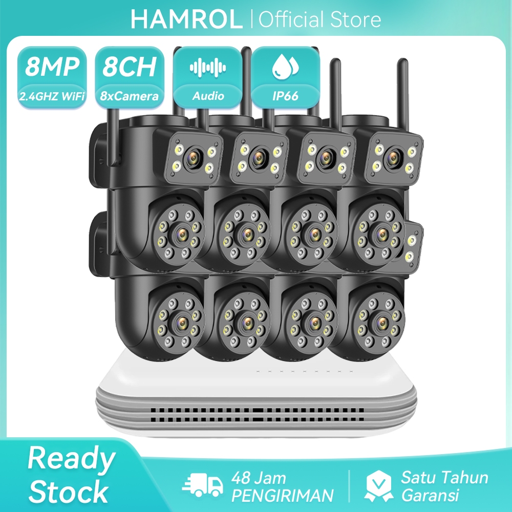 Hamrol 8CH 8MP Dual Lens PTZ CCTV Wifi NVR Kit Outdoor Home CCTV Wireless PTZ Security Camera System