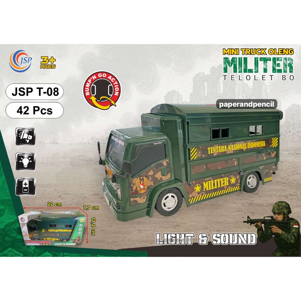 Mainan Anak Mini Truck Oleng MILITER Telolet BO / Truk Oleng MILITER JSP T-08