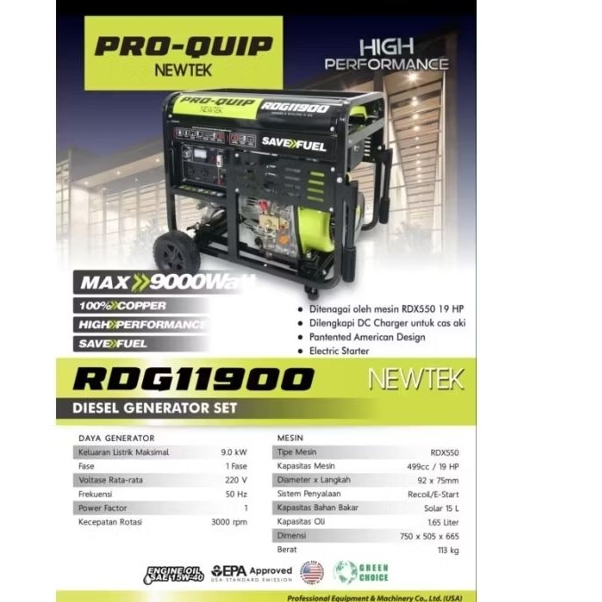 Genset Solar 9000 watt Proquip / Genset Open 9000 watt Bahan bakar solar