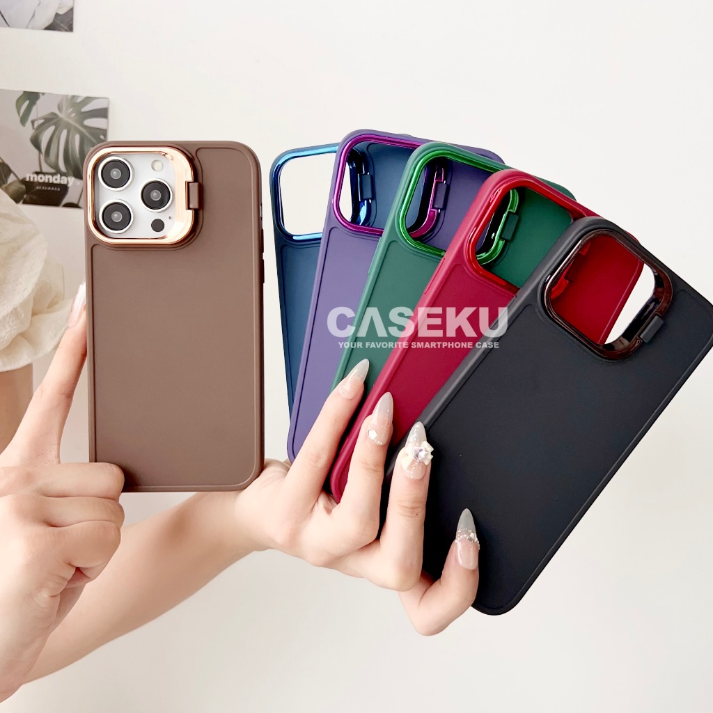Case Iphone 11 11 Pro 11 Pro Max Iphone 12 12 Pro 12 Pro Max  Case Flannel Standing Macaron Stand Ri
