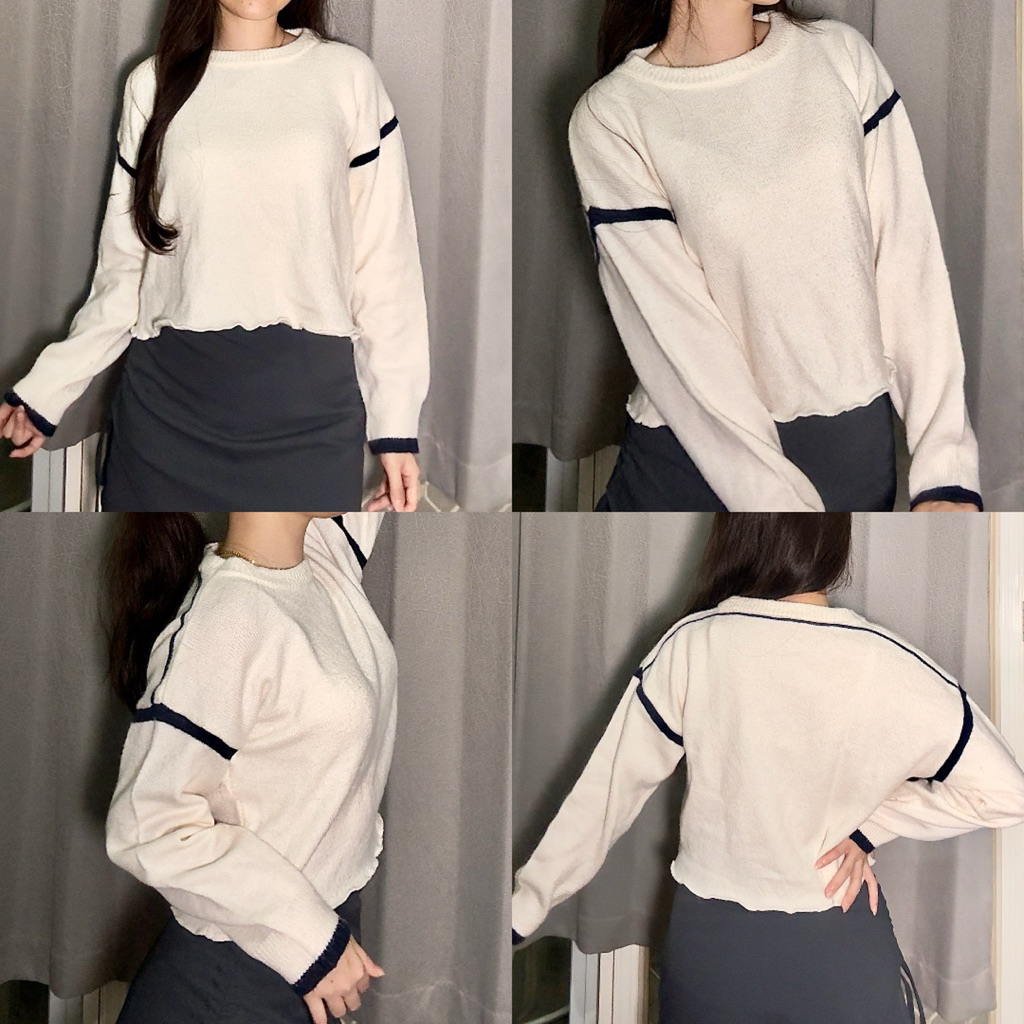 READY STOCK/ White Sweater Crop/ Putih Hitam/ PL/ NO Minus