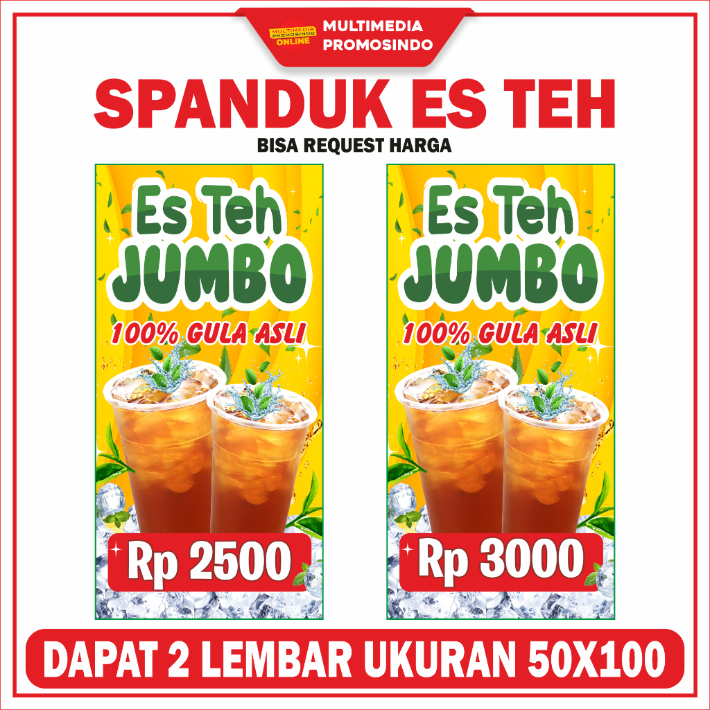 SPANDUK ES TEH DAPAT 2 LEMBAR BANNER ES TEH JUMBO UKURAN 50X100 ES TEH TONGJI ES TEH POCI
