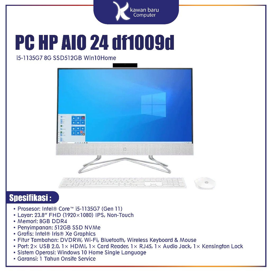 PC HP AIO 24 df1009d i5-1135G7 8G SSD512GB Win10Home Bandung