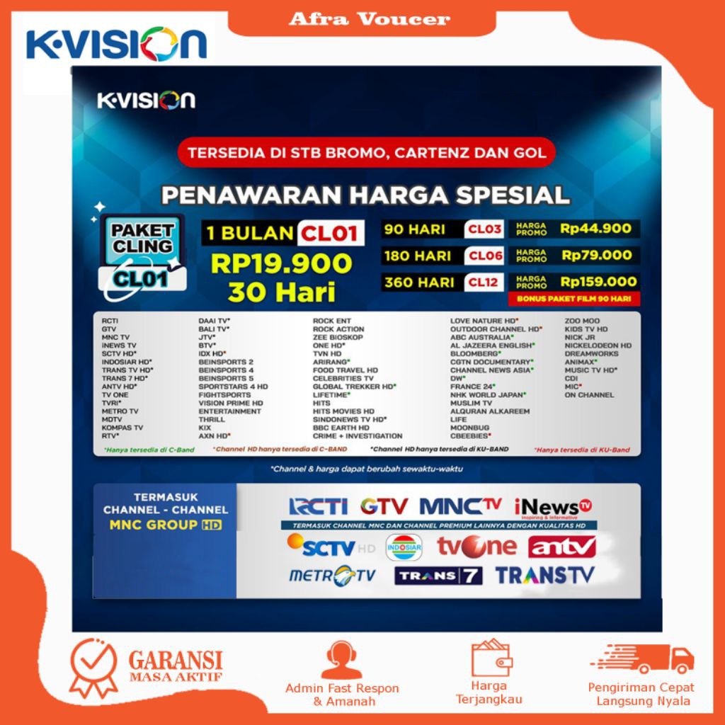 Paket Cling KVision Bromo Cartenz Optus Gardiner LGSat K-Vision Promo
