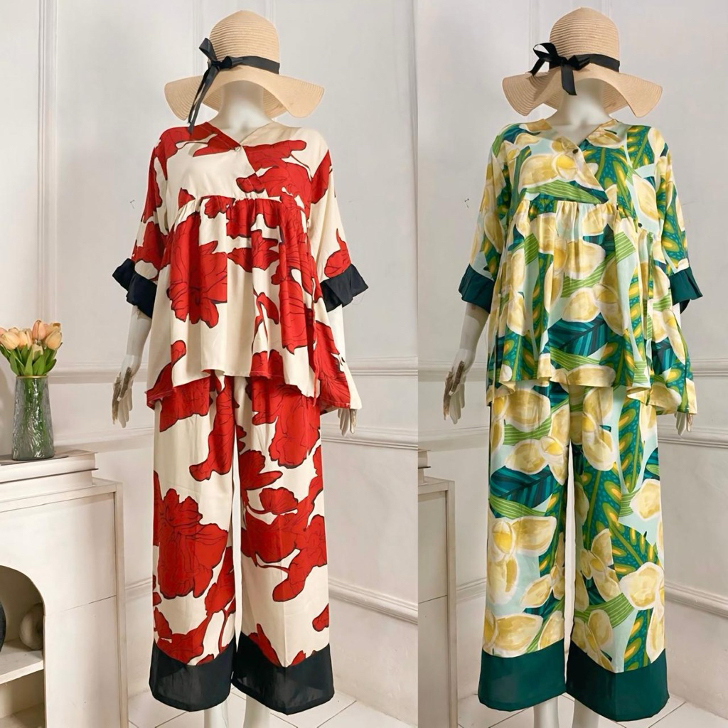 PIYAMA JUMBO KIMI SET LD 120/Setelan rayon lengan 3/4/baju tidur wanita kekinian/setelan kimono