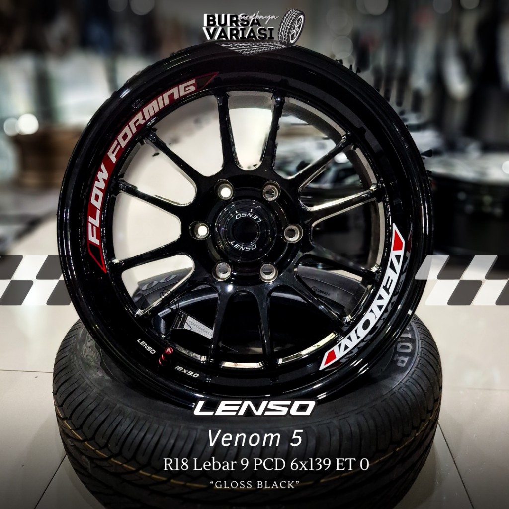 Velg Mobil R18x9 Pcd 6x139 ET 0 Lenso Venom 5 - Glossy Black. Velg Pajero, Fortuner, Triton