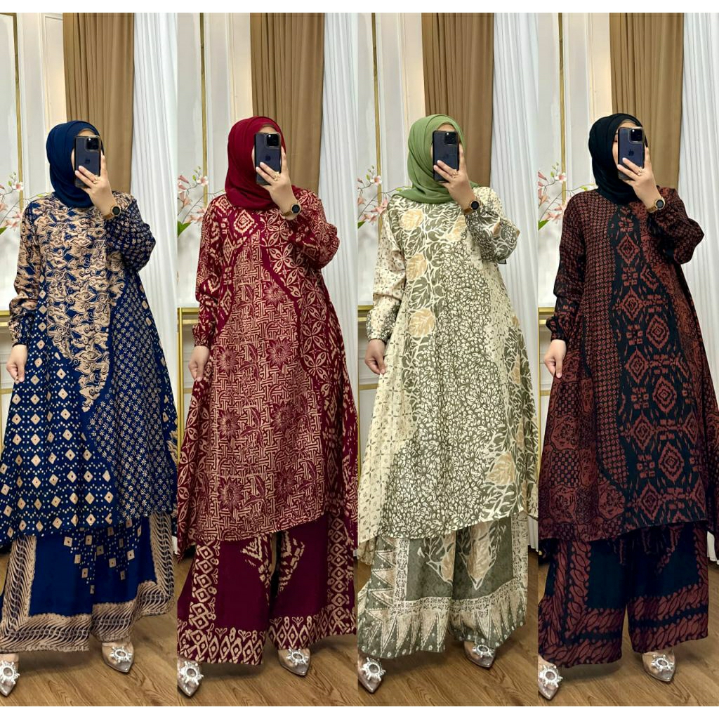 one set Set Cel Tunik Batik Sutra dobby premium