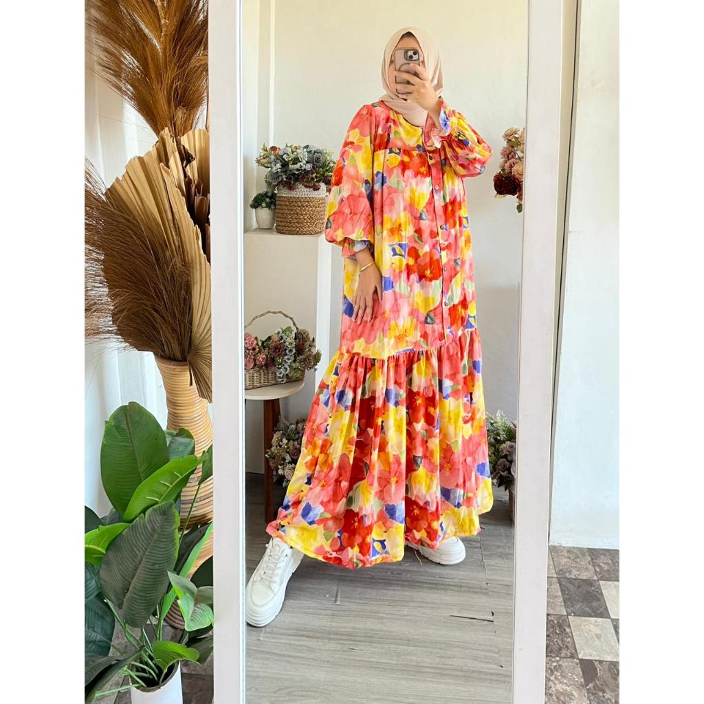 Gamis Bunga Rempel Susun Busui