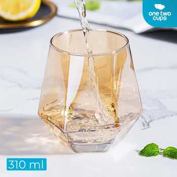 Gelas Kaca Aesthetic Kopi Teh Diamond Crystal Glass 310ml Style 1 - GW107 - Golden
