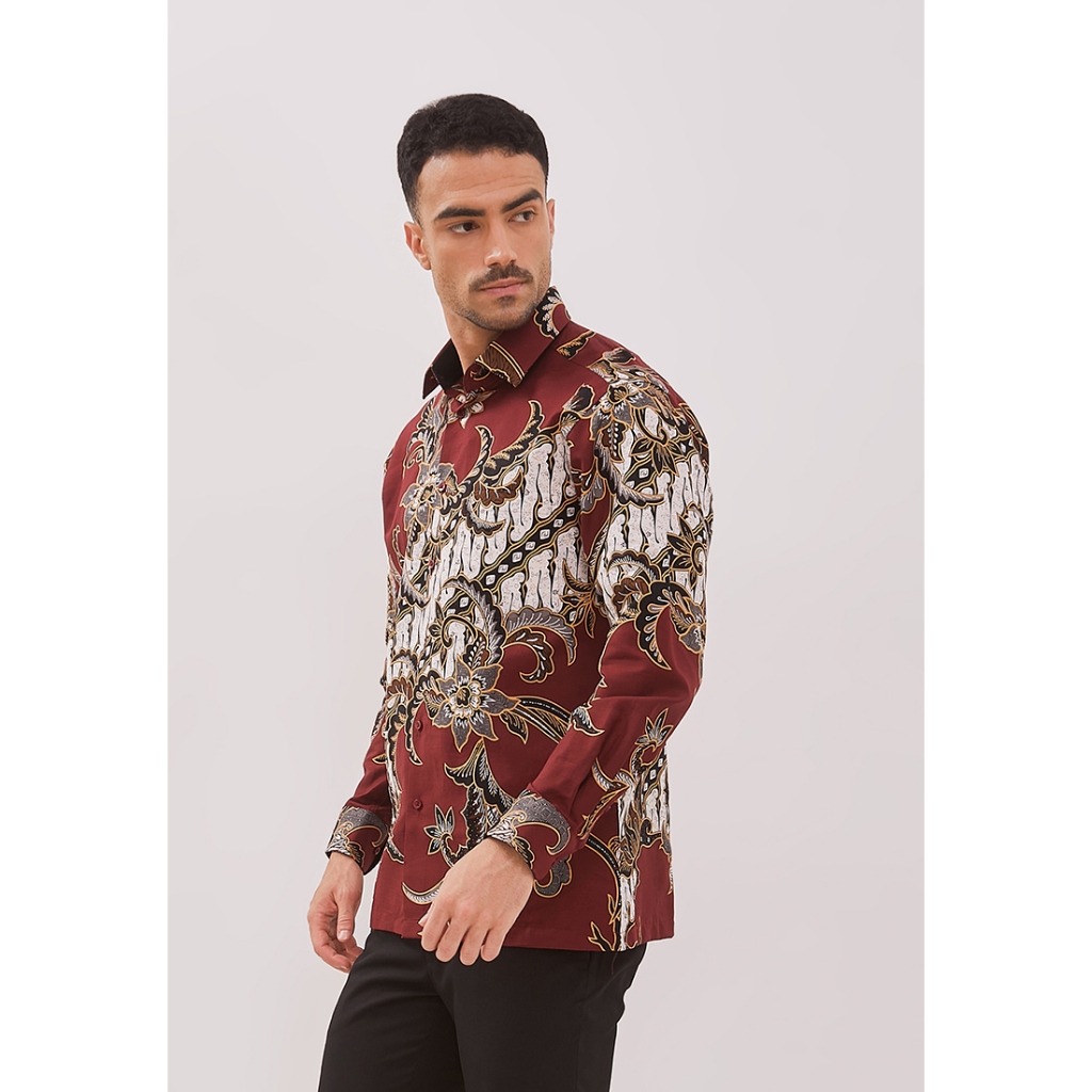 Alisan Kemeja Lengan Panjang Batik Kombinasi 10792 Merah Slimfit