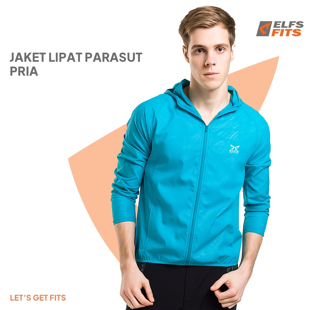 ELFS FITS Jaket Training Olahraga Pria Foldable Parasut Water Resistant Windbreaker