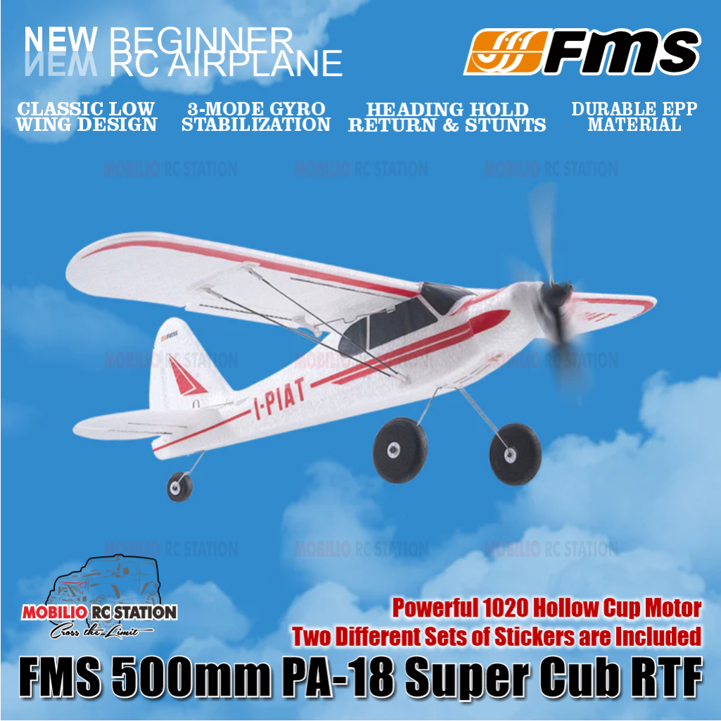 FMS 500mm PA-18 Super Cub RTF Easy to Fly Micro RC Plane for Beginners