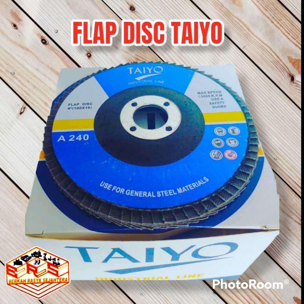 TAIYO Dura-Cut Flap Disc 4" (100x16mm) Gerinda Amplas Susun #60-#240 (1 Dus 10 Pcs)