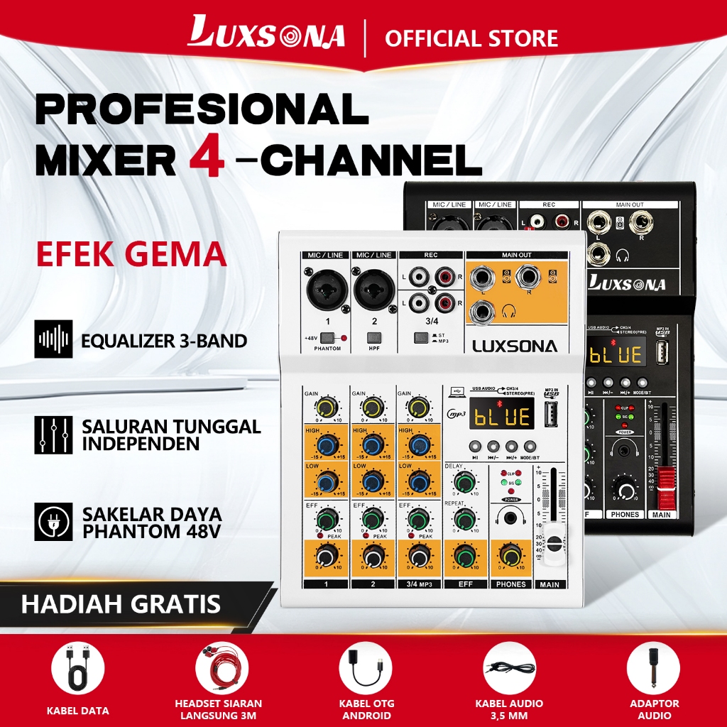 LUXSONA Mixer reverb 4-channel/mixer mini profesional/mixer audio murah/misker Bluetooth dengan reve