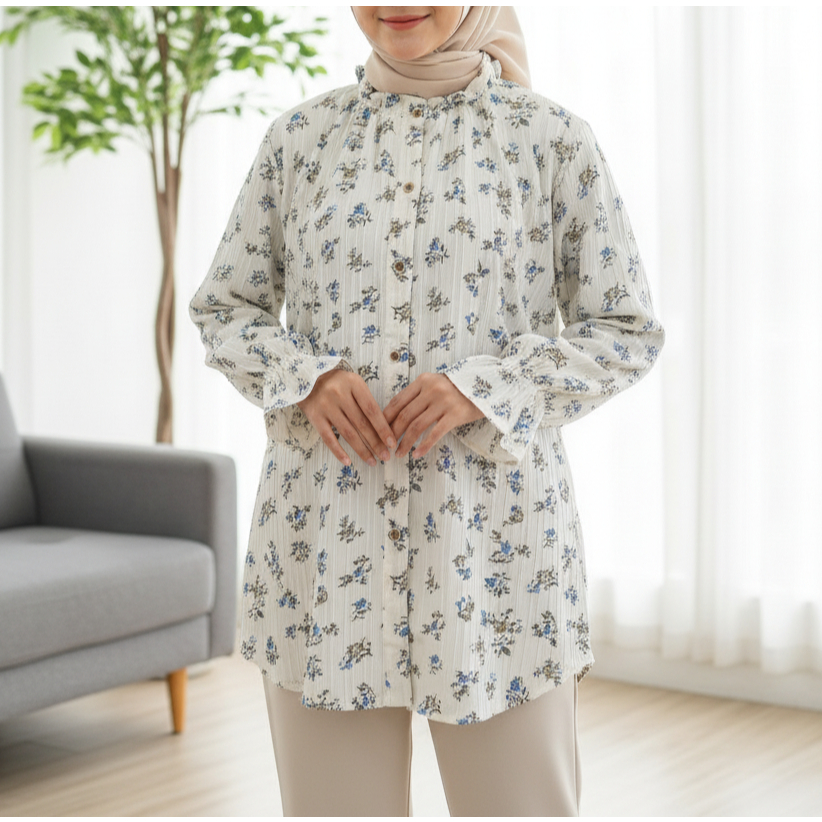 Kemeja Wanita Muslim Tangan Panjang Outfit Hijab / Blouse Blossom Wanita