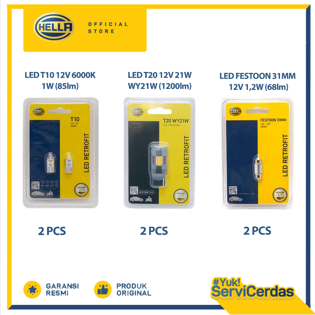 Paket Bundling LED Hella T20, T10, dan Festoon 12V - Lampu Mobil