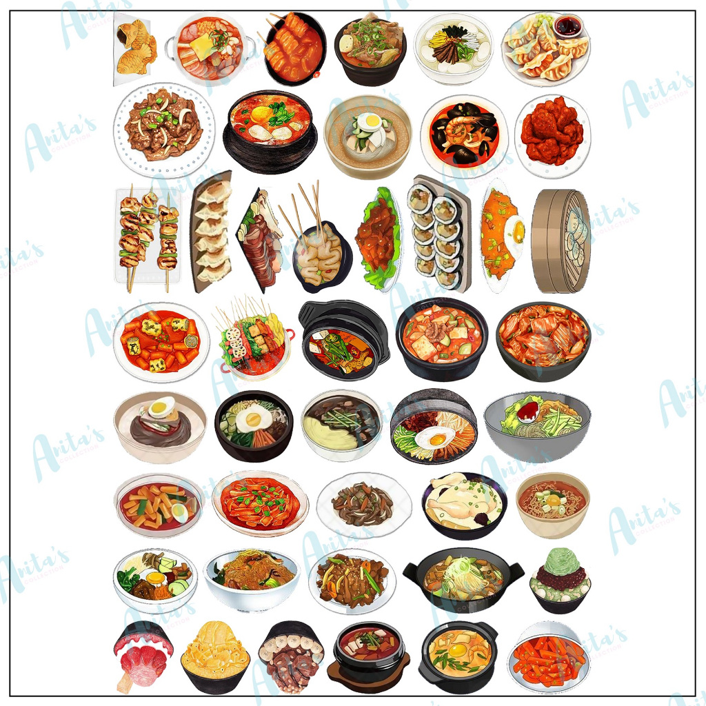 45 pc STIKER TEMA KOREAN FOOD | STICKER GLOSSY AESTHETIC | STICKER TUMBLR | STIKER HP | STIKER LAPTO