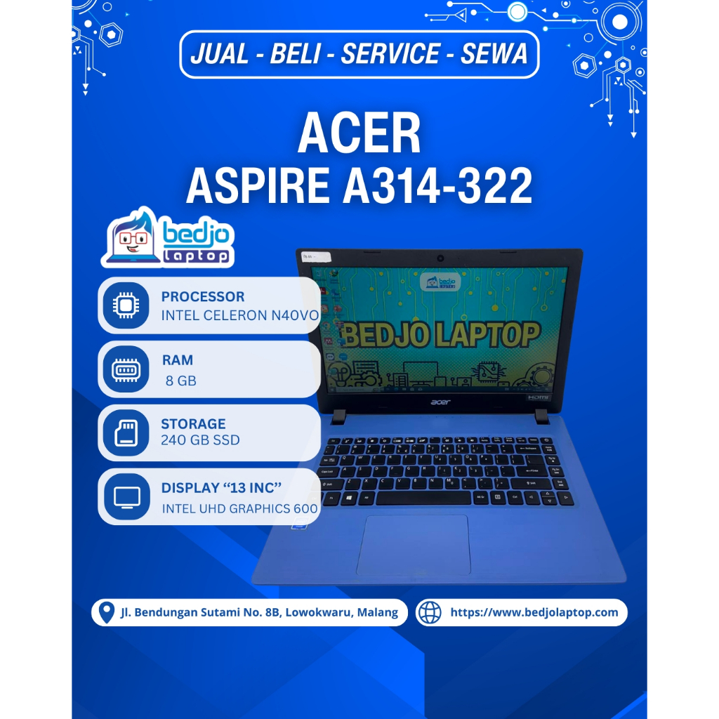 Laptop ACER ASPIRE A314-322 TERHANDAL Laptop Acer Celeron N40VO, Laptop Acer Second Ram 8GB Murah