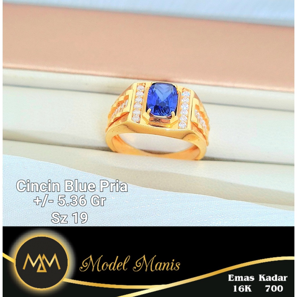 Model Manis Gold - Cincin Pria Royal Blue Kuning - Emas 16k  700