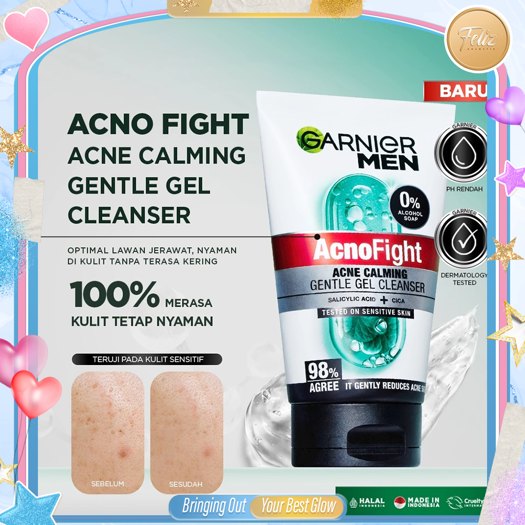 * FELIZ * GARNIER MEN Acno Fight Acne Calming Gentle Gel Cleanser 100ml