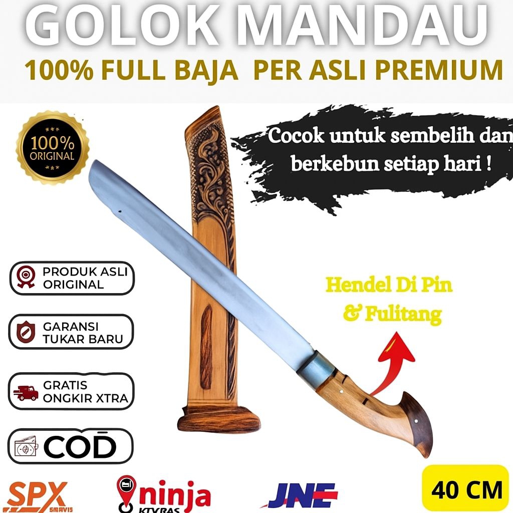 GOLok Mandau Asli Baja Per — Tajam, Kuat & Tahan Lama Cocok untuk Berkebun & Sembelih