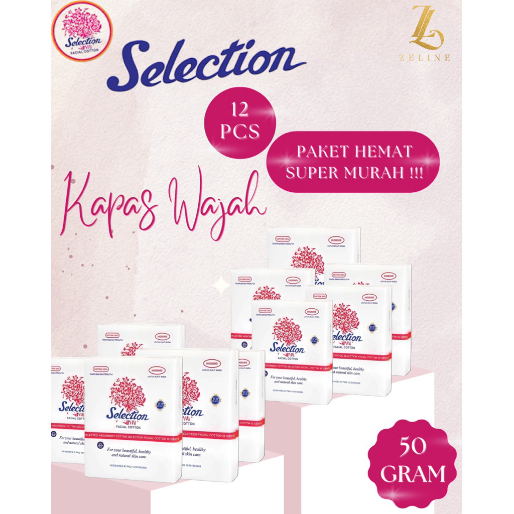 Kapas Selection 50gram (Paket 12Pcs)/kapas/kapas selection/kapas wajah/KAPAS SELECTION/kapas wajah s