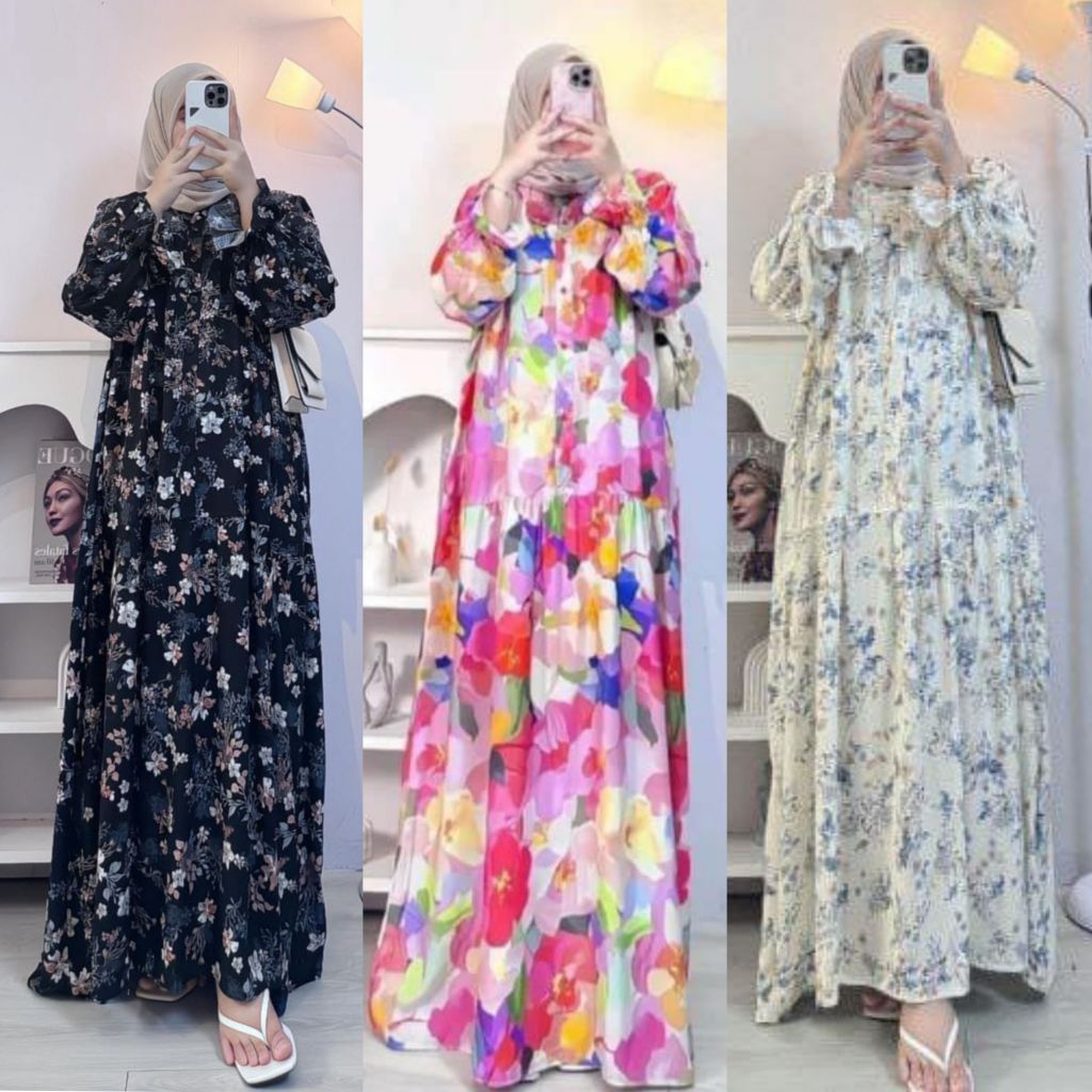 DAISY DRESS GAMIS MUSLIM LENGAN BALON BUSUI FRIENDLY BAHAN RAYON DIAMOND PREMIUM