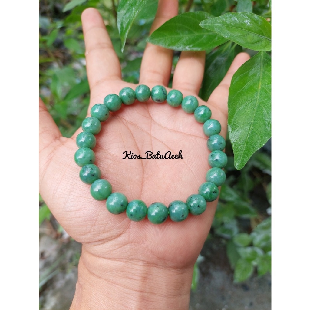 Gelang Batu Giok Nephrite Jade Original Asli Aceh Bulat Size 10