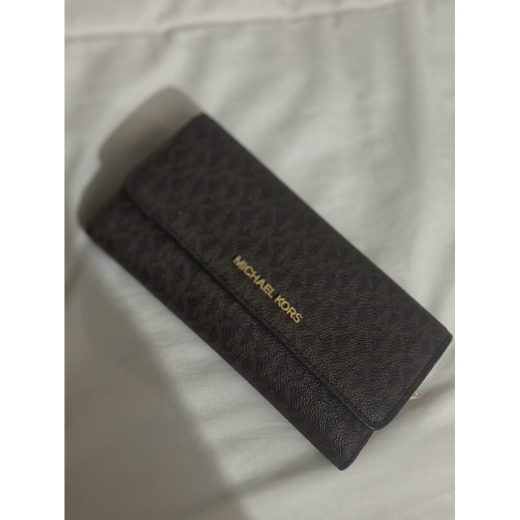 PL Dompet Michael Kors MK Jetset Large Trifold Wallet in Signature Brown