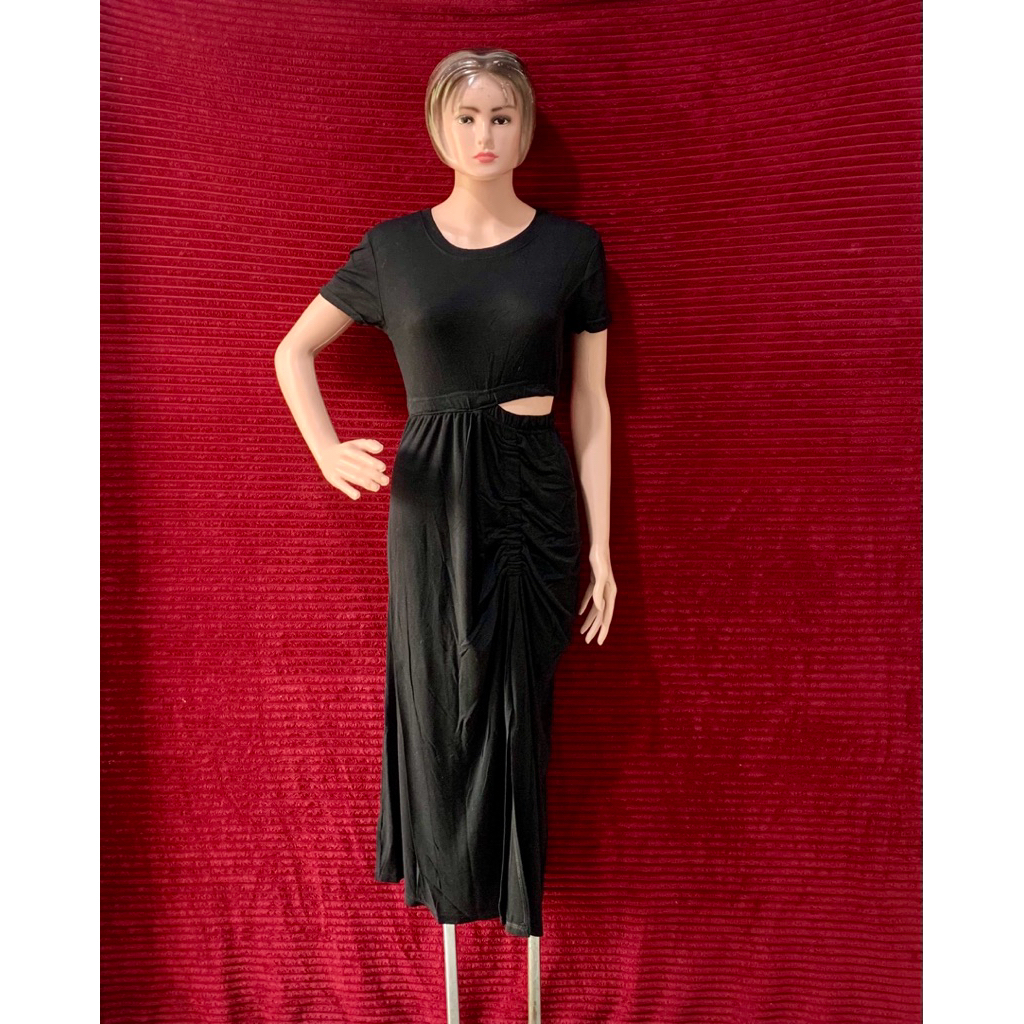 DRESS HITAM BODYCON KAOS WANITA PINGGANG BOLONG KEKINIAN- BLACK SWEATHEART SEXY LUCU