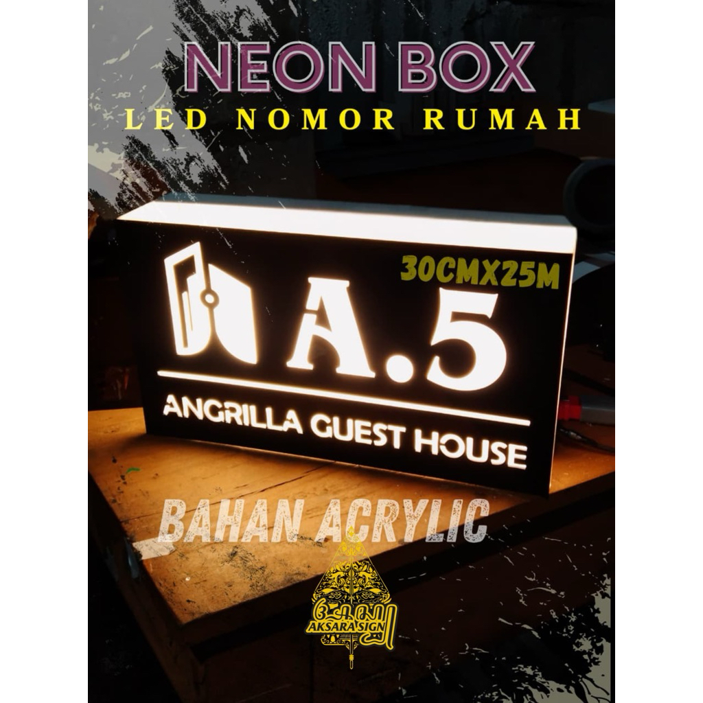 Nomor Rumah LED Neon Box Akrilik Papan Nama Akrilik LED Neonbox Papan Nama Akrilik