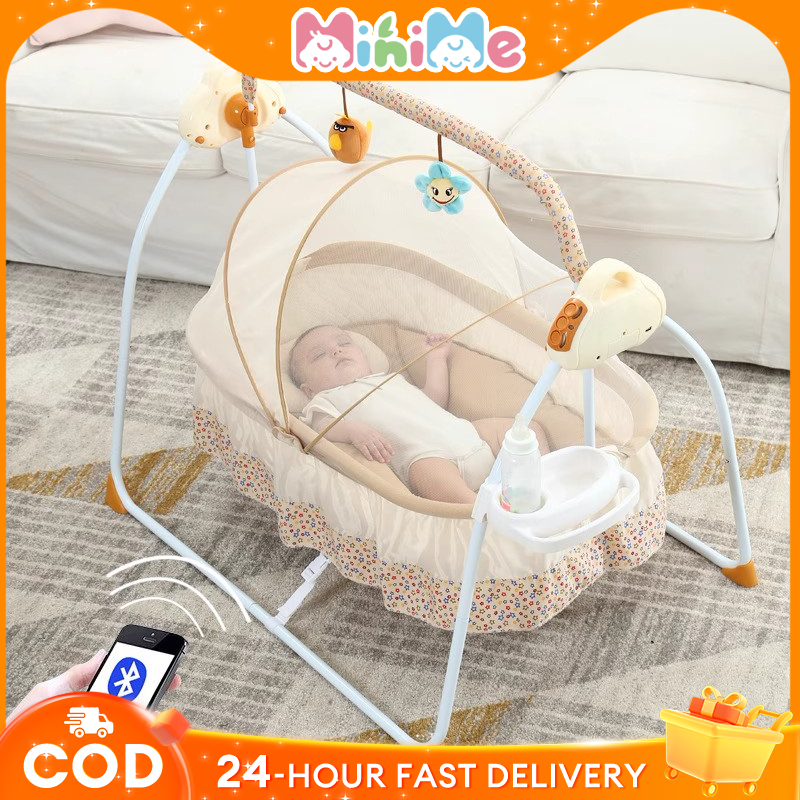 Ayunan Bayi Elektrik Otomatis Bluetooth Portable Bisa Dilipat Multifungsi Dengan Kontrol Remote Untu