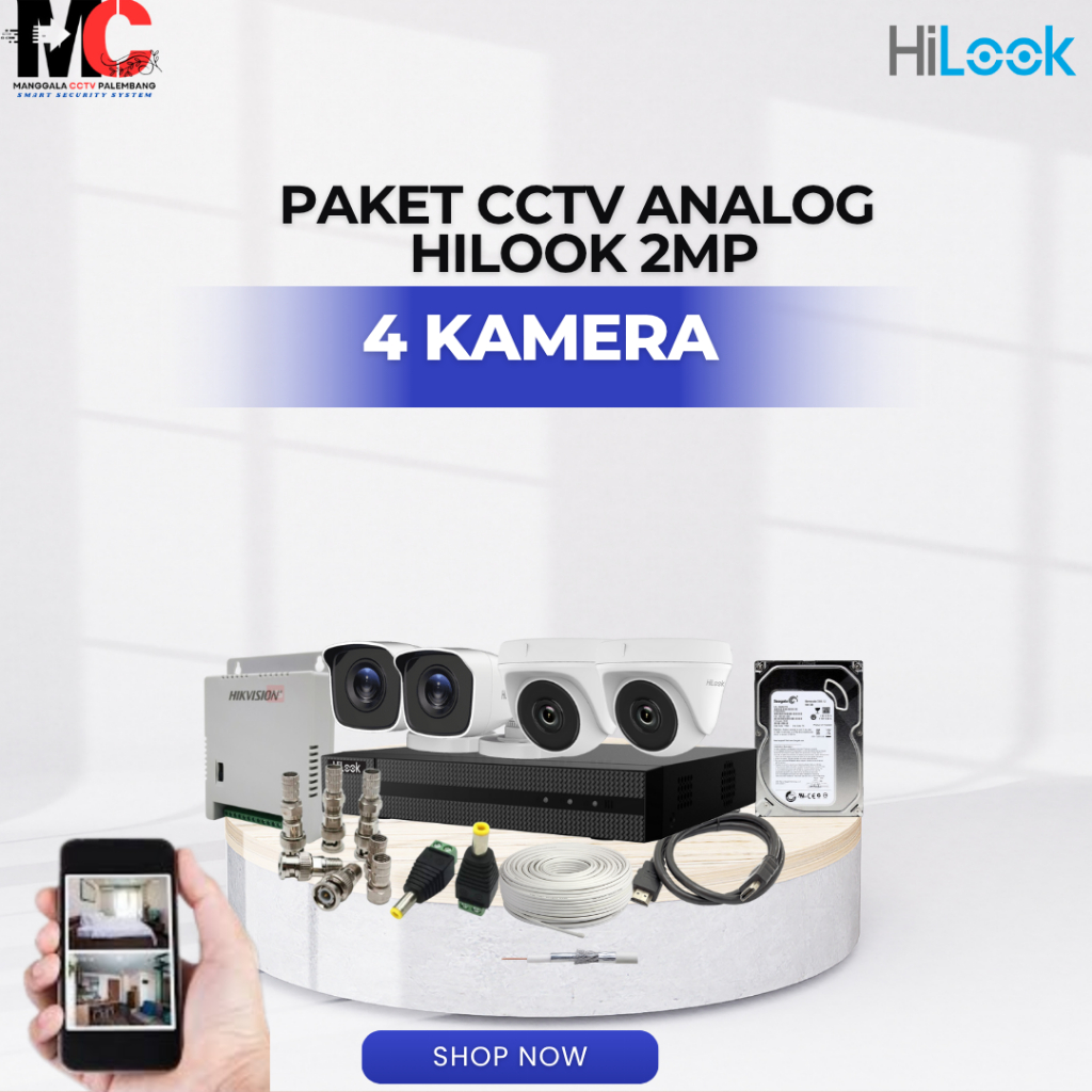 PAKET CCTV 4 KAMERA HILOOK 2MP DVR 4 CHANNEL CCTV PROMO LENGKAP SIAP PASANG