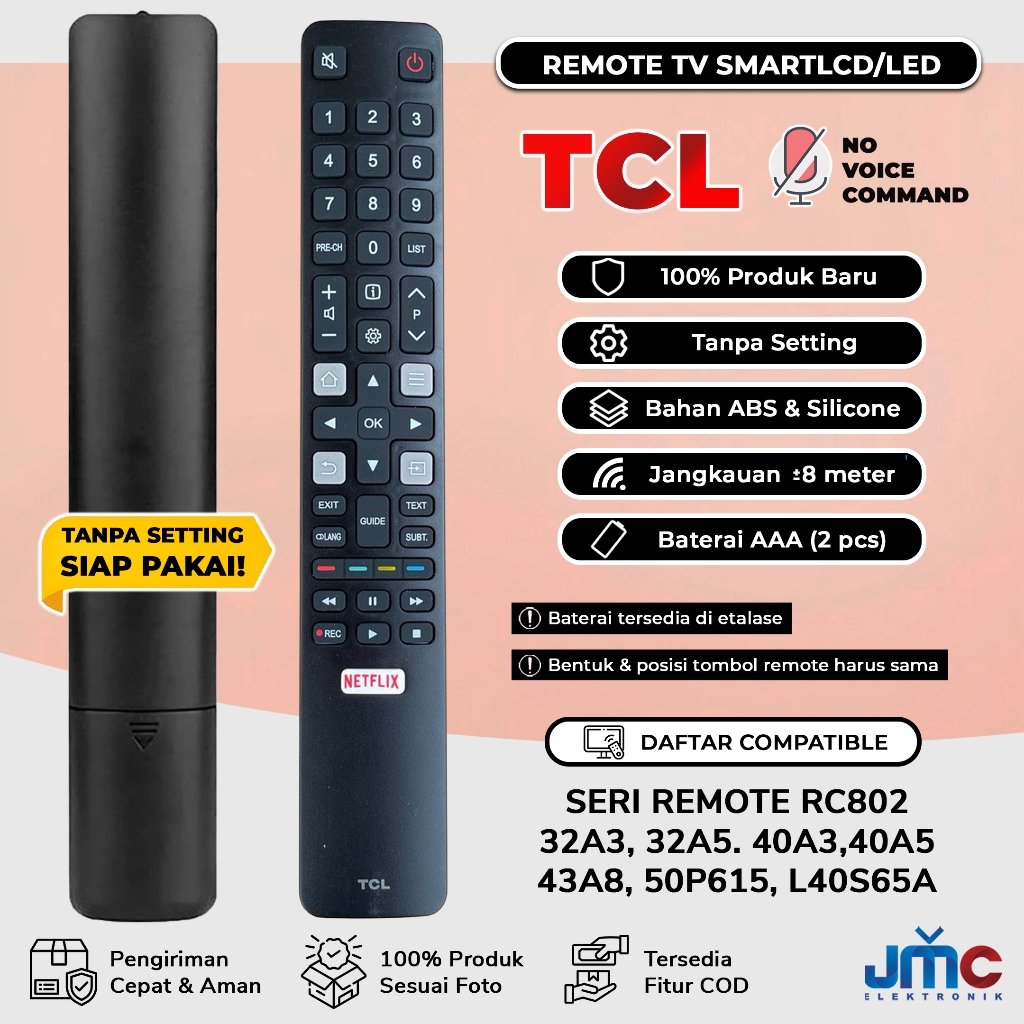 Remote RC802 TV TCL 32A3 32A5 40A3 40A5 43E3 43A8 50P615 L40S65A
