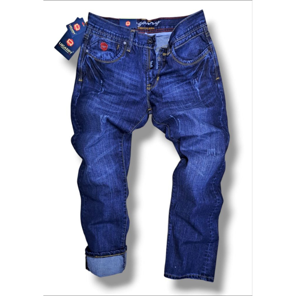 Celana Jeans Denim Panjang Pria LUGGARY Terbaru Blue Dark Model Reguler Standar Best Seller