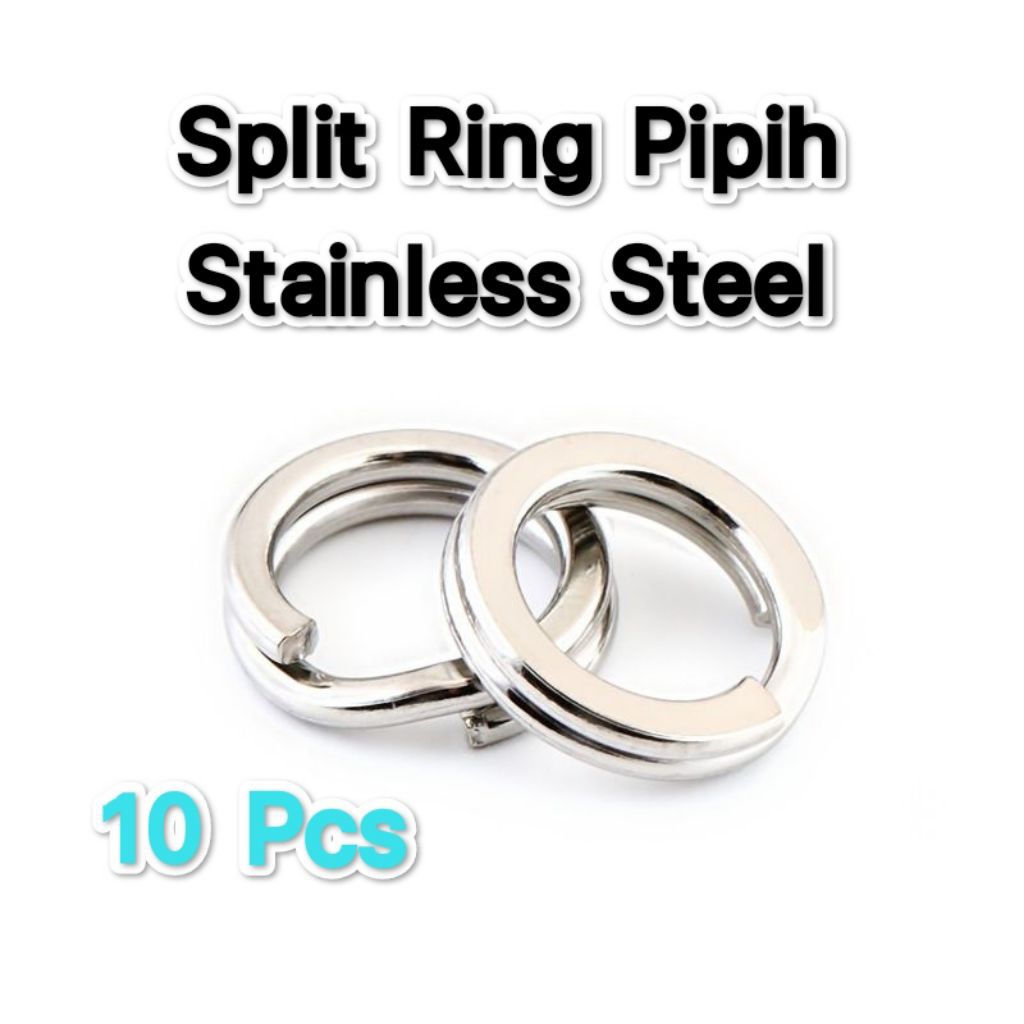 10 Pcs Split Ring Pipih sambungan Kail Pancing Stainless Steel 304 Berbagai Macam Ukuran