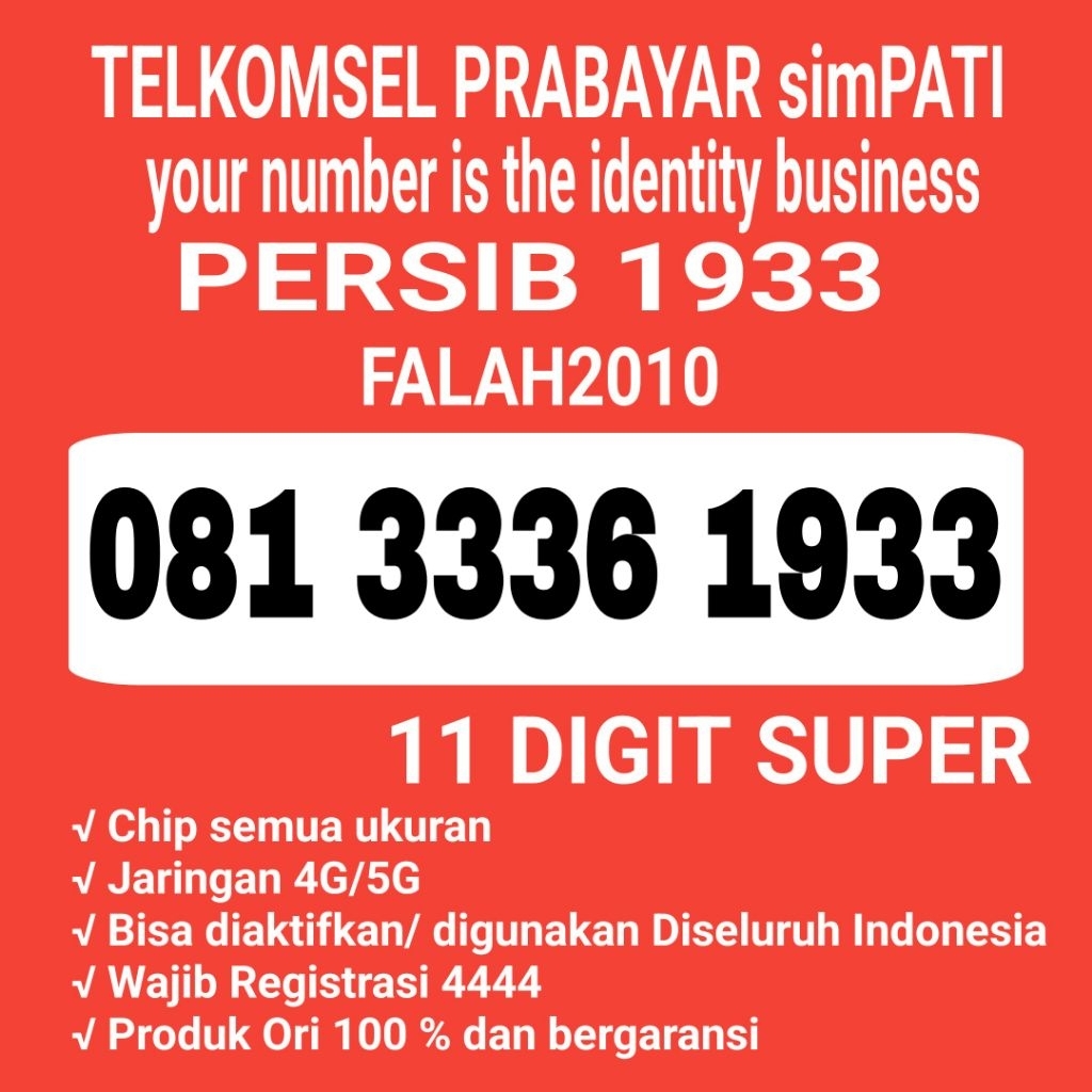 NOMOR CANTIK SIMPATI PERSIB 1933 KARTU PERDANA CANTIK SIMPATI 1933 PERSIB