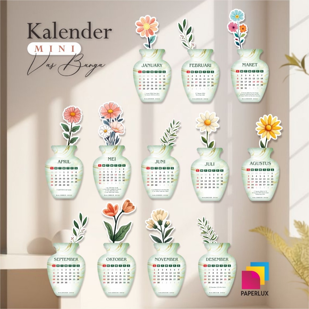 HIASAN MEJA KERJA MEJA BELAJAR KALENDER MEJA AESTHETIC 2026 DESAIN VAS BUNGA