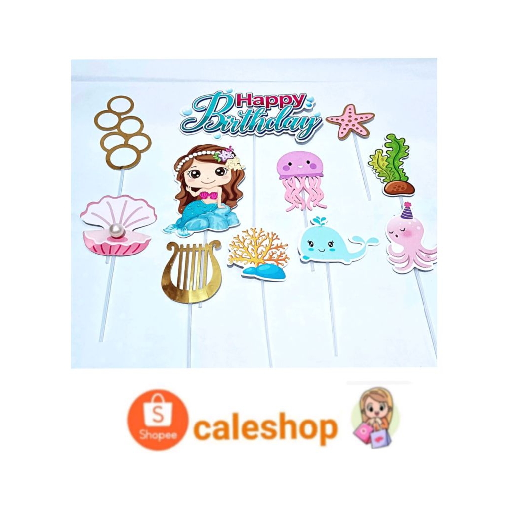 Topper Kertas Kue Ulang Tahun Anak Mermaid Duyung Mutiara