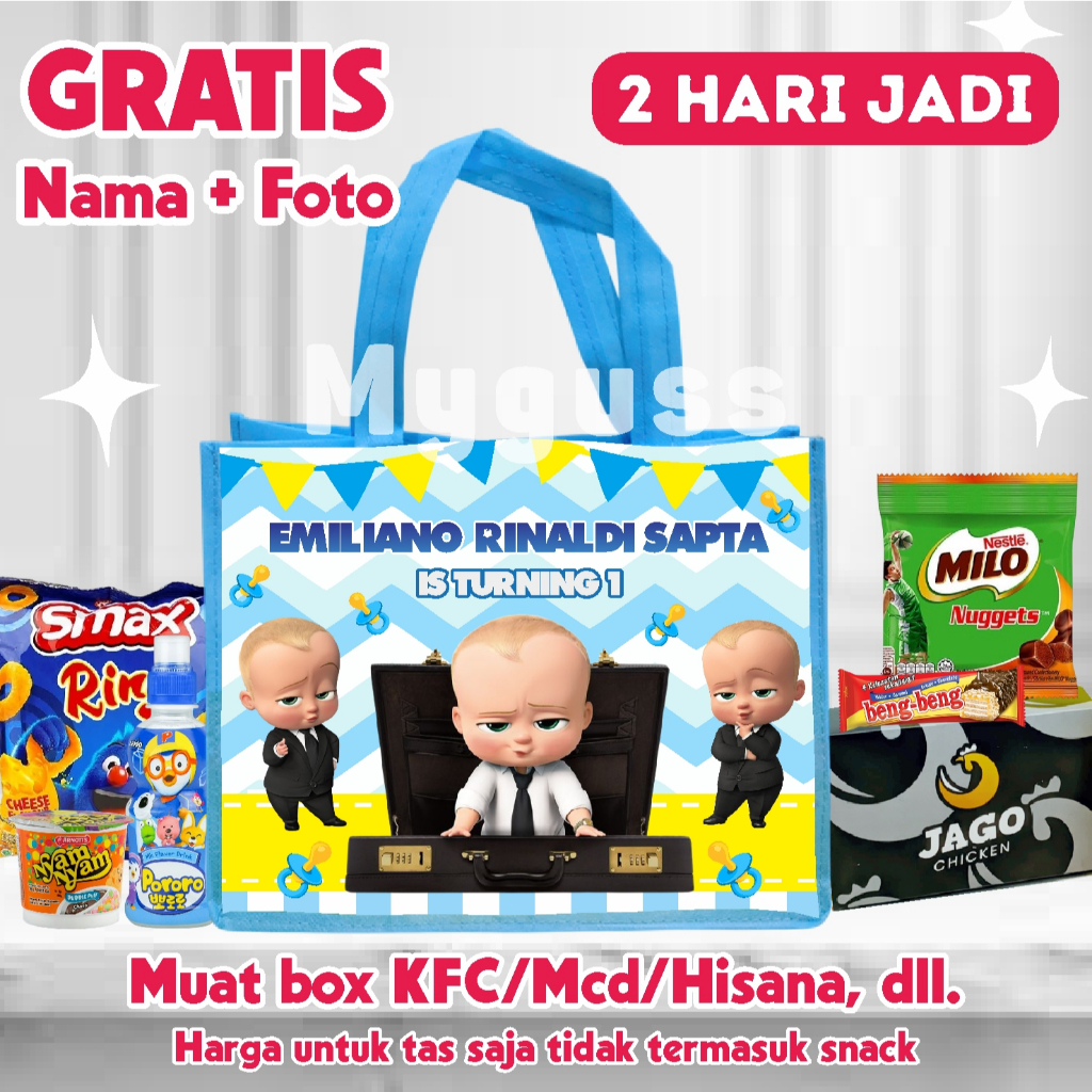 Tas Ultah Custom Murah Spundbound Tahan Lama || Goodie Bag Ultah Custom Nama Foto Souvenir / Goodie 