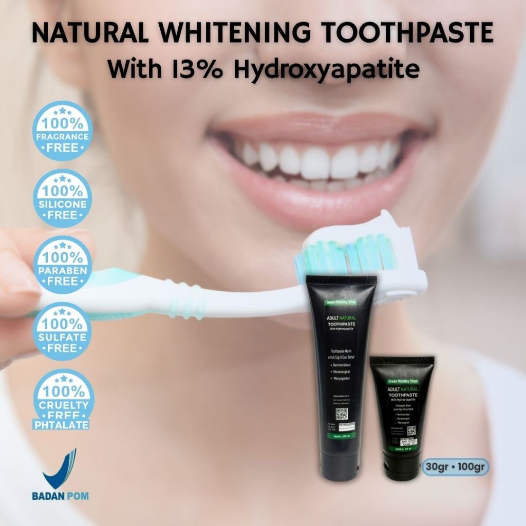 Green Mommy Shop - Pasta Gigi Natural Dewasa 30g/100g | Nano Hydroxyapatite | Tanpa Fluorida & SLS