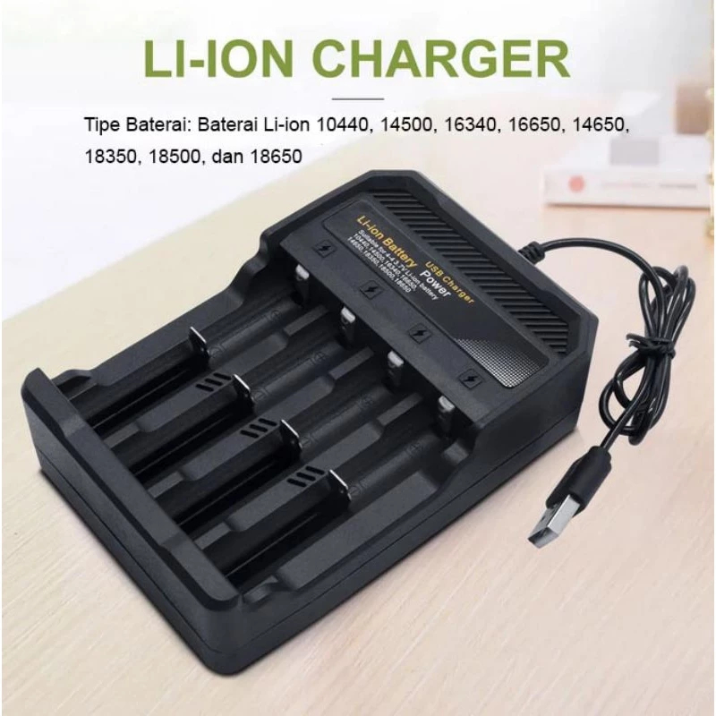 Charger Baterai 4 Slot USB 4.2V 2A Baterai Vape A2 A3 Li-ion Battery Universal Charger Premium