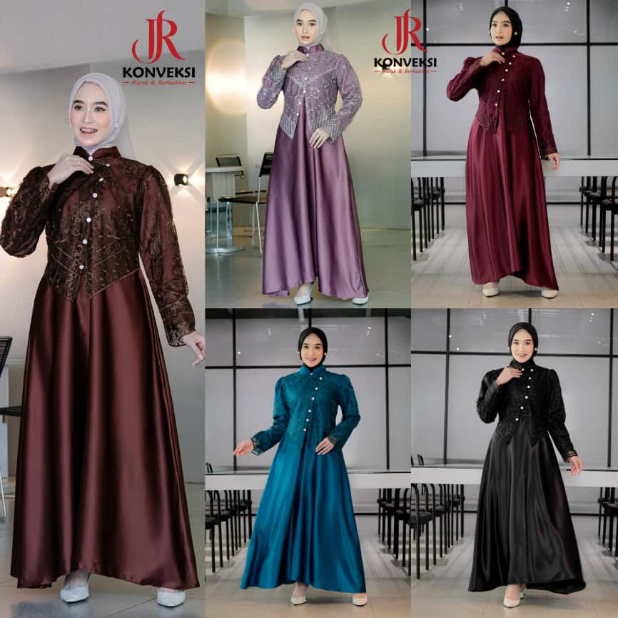 Ayunda Dress Kondangan Satin Mix Brokat Tile Kancing Gaun Pesta Simpel Elegan Mewah Baju Wanita Sera