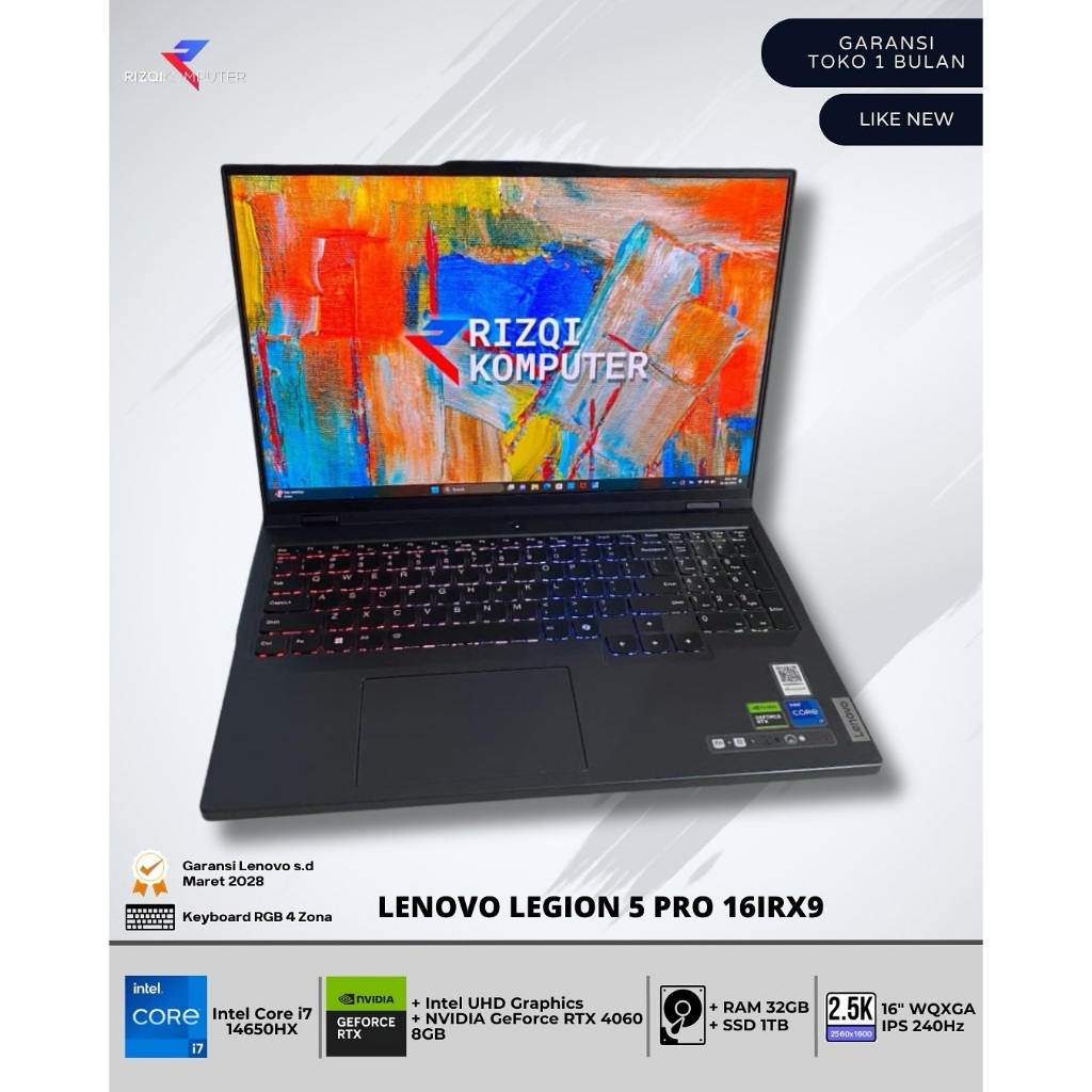 Lenovo Legion 5 Pro 16IRX9 Intel Core i7-14650HX Ram 32GB SSD 1TB sbaya